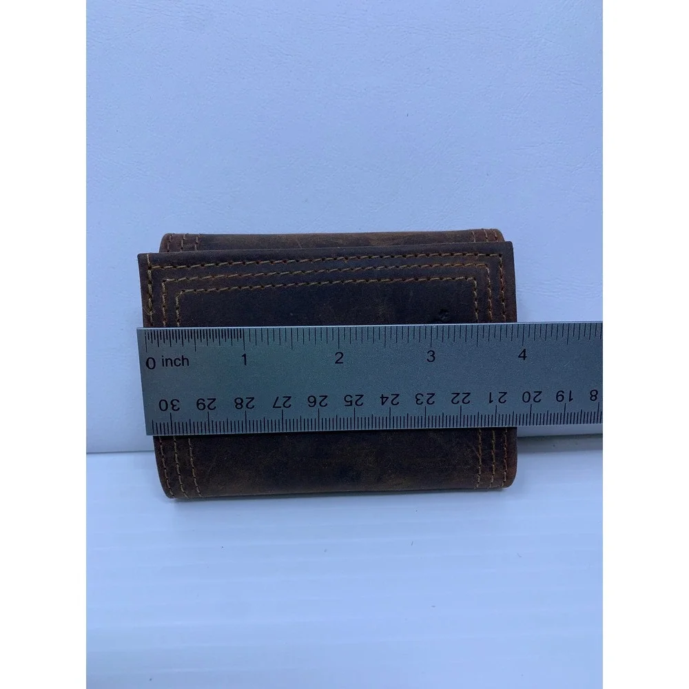 Red River Mens OS Brown Distressed Leather Trifold Wallet New